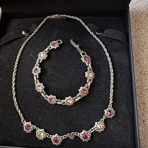 1928 Silver and Purple Floral Jewelry Set
